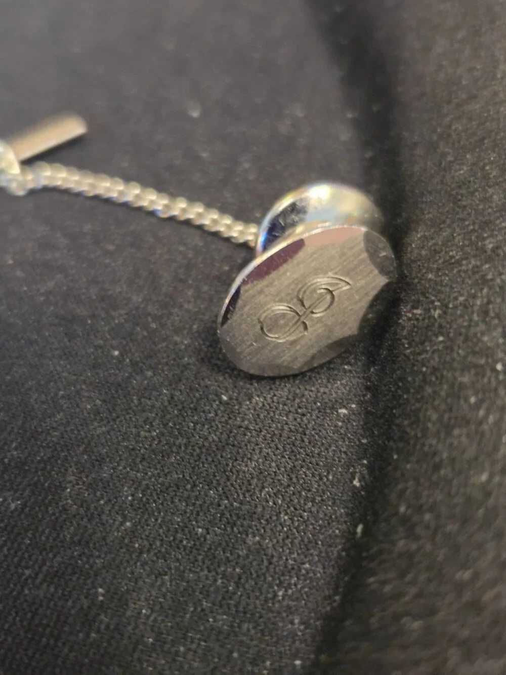 Vintage 60's Engraved Initial Letter J Sterling Silver Tie + tac Pin AWESOME!